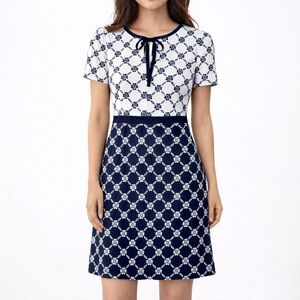 Draper James Navy Ivory Lattice Print Short Sleeve Celia Dress size 6